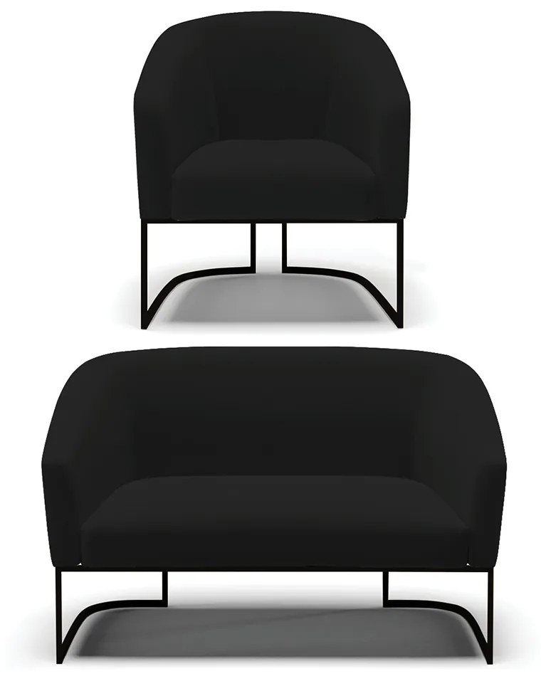 Sofá Namoradeira e Poltrona Base Industrial Preto Stella Linho D03 - D'Rossi - A79 Preto