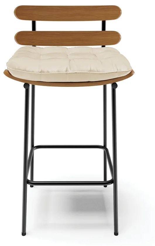 Kit 04 Banquetas Costela Corino Base Metálica Preto - DRossi - Bege