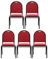 Kit 5 Cadeiras Hoteleiras Auditório Empilhável Linho Z33 Vermelho - Mp