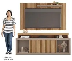 Rack Bancada Com Painel Para TV 65 Pol. Ripado Krome C01 Buriti/Fendi
