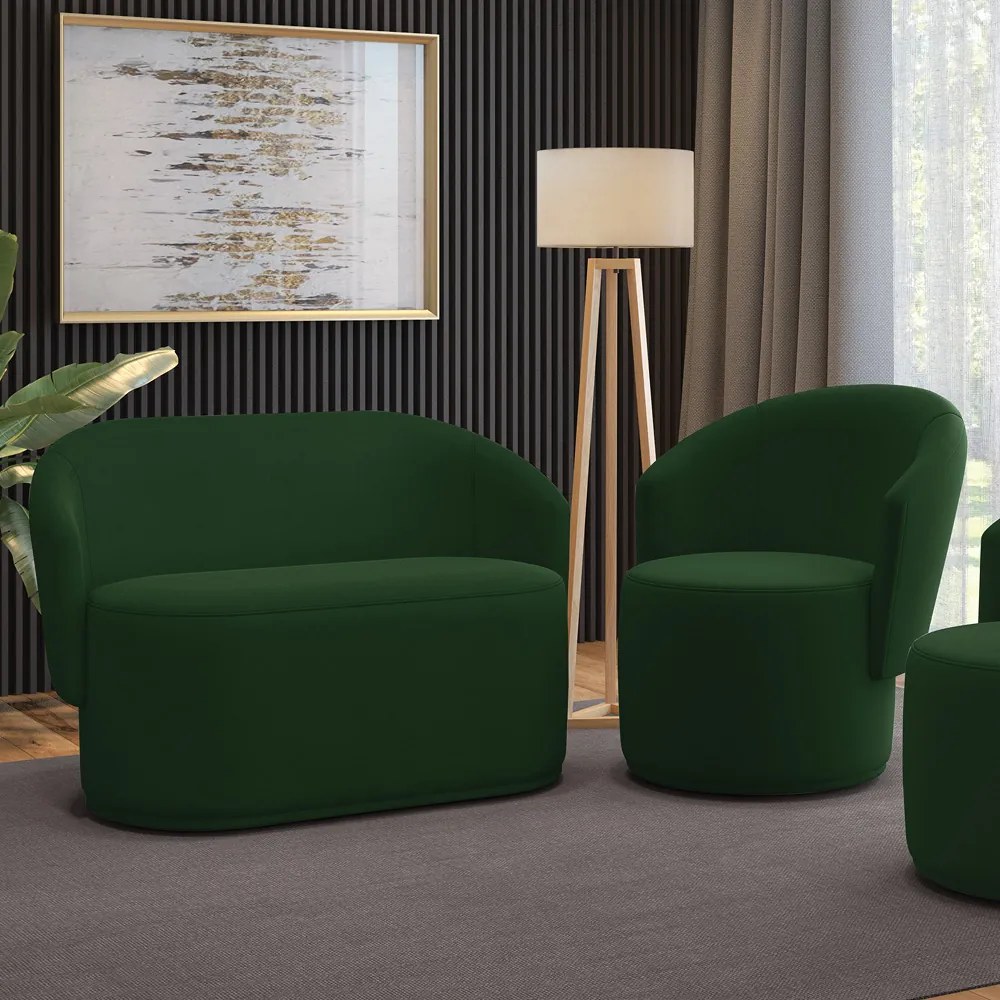 Sofá Namoradeira e Poltrona Orgânica para Sala Malu Suede M11 - D'Rossi - Verde