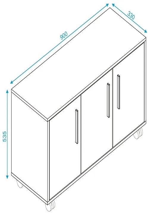 Armário Aparador Buffet 3 Portas e Rodinhas Bho25 - Branco Preto