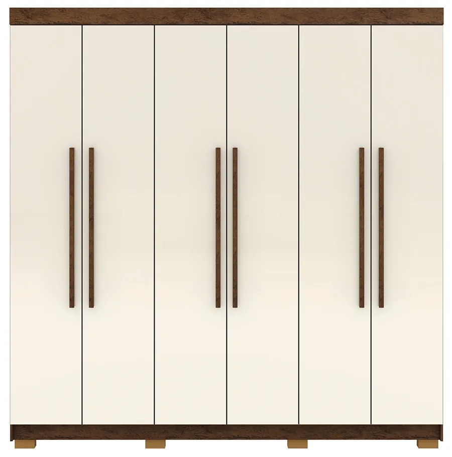 Guarda Roupa Casal Doral 218cm 6 Portas de Bater 2 Gavetas Nogueira/OffWhite G98 - Gran Belo