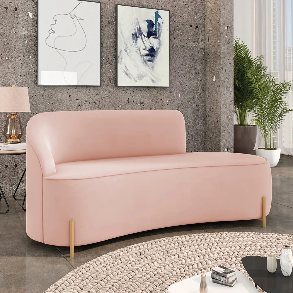 Sofá 3 Lugares Orgânico 180cm Pé Dourado Morgan Veludo D03 - D'Rossi - Rose