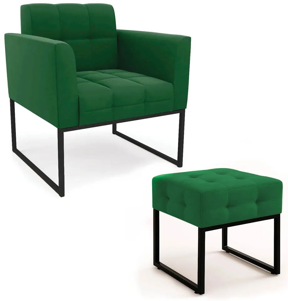 Poltrona Sala e Puff Decorativo Industrial Elisa Suede D03 - D'Rossi - Verde