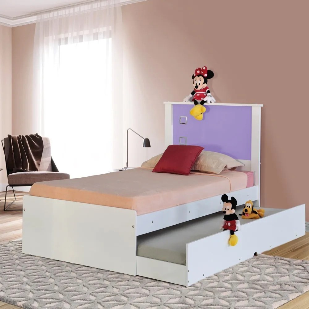 Cama Bibox Solteiro Reino Branco/Lilás G68 - Gran Belo
