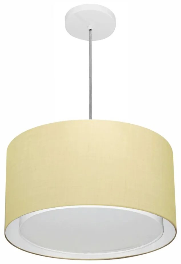 Lustre Pendente Cilíndrico Duplo Md-4290 Cúpula em Tecido 40x25cm Algodão Crú - Bivolt