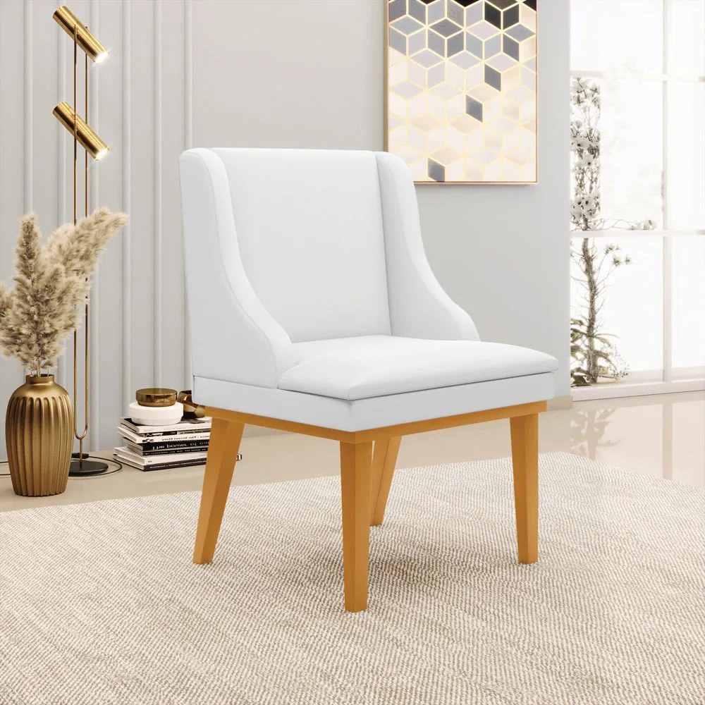 Kit 2 Cadeiras Decorativas Sala de Jantar Base Fixa de Madeira Firenze PU Branco Fosco/Castanho G19 - Gran Belo