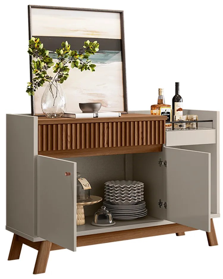 Buffet Aparador Carol 2 Portas Freijó e Off White 87x133 cm L04 - D'Rossi