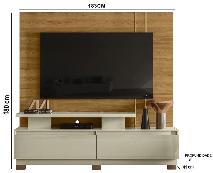 Estante de TV 75 Pol 183cm com Pé Sala Belora M20 - D'Rossi - Cumaru e Opala