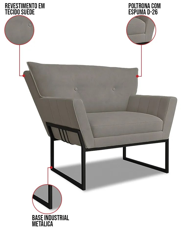 Poltrona Anitta Base Industrial Preto Suede Grafite D03 - D'Rossi