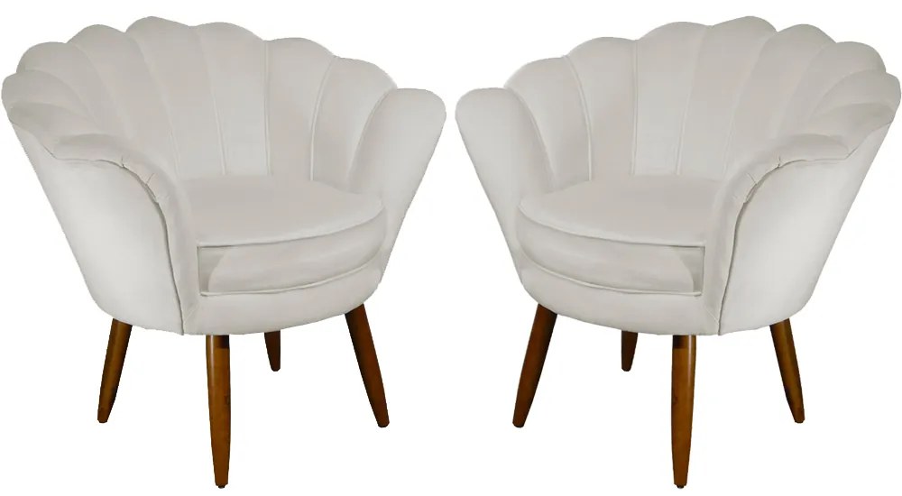 Kit 2 Poltronas Decorativas Pétala Pés Palito Suede Bege - Sheep Estofados