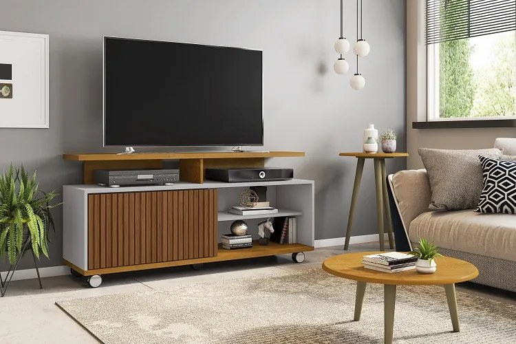 Rack Para TV Topázio Ripado Naturalle/Off White – Bechara Móveis