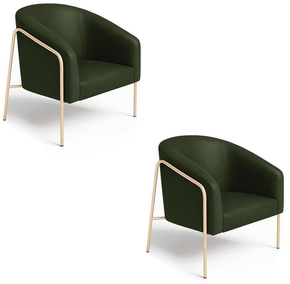 Poltrona Sala Industrial Alta Champanhe Kit 2 Stella Sintético PU D03 - D'Rossi - Verde