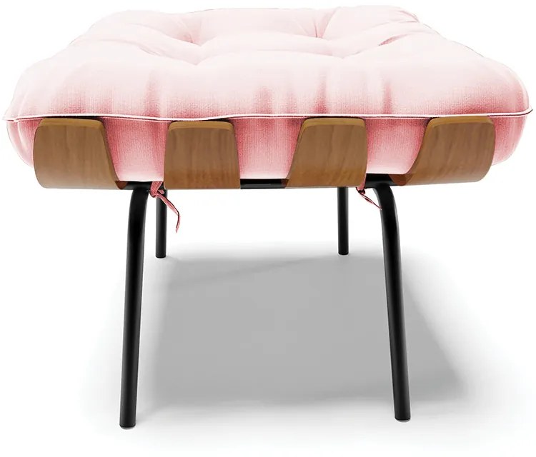 Puff Costela Suede Base Metálica Preto - D'Rossi - Rosa Bebê