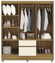 Guarda Roupa Solteiro 154cm Com 6 Portas Mayra Nature/Champanhe V02 -