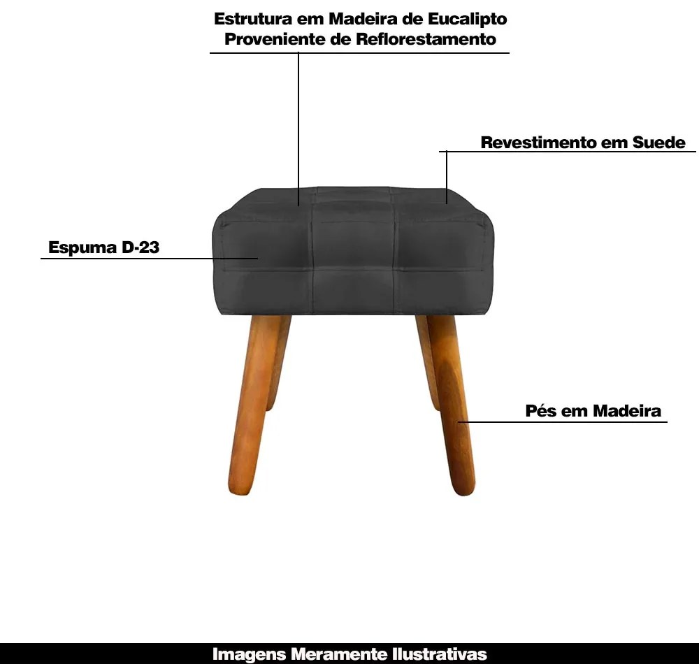 Puff Decorativo Pés Palito Karen Suede Preto G19 - Gran Belo