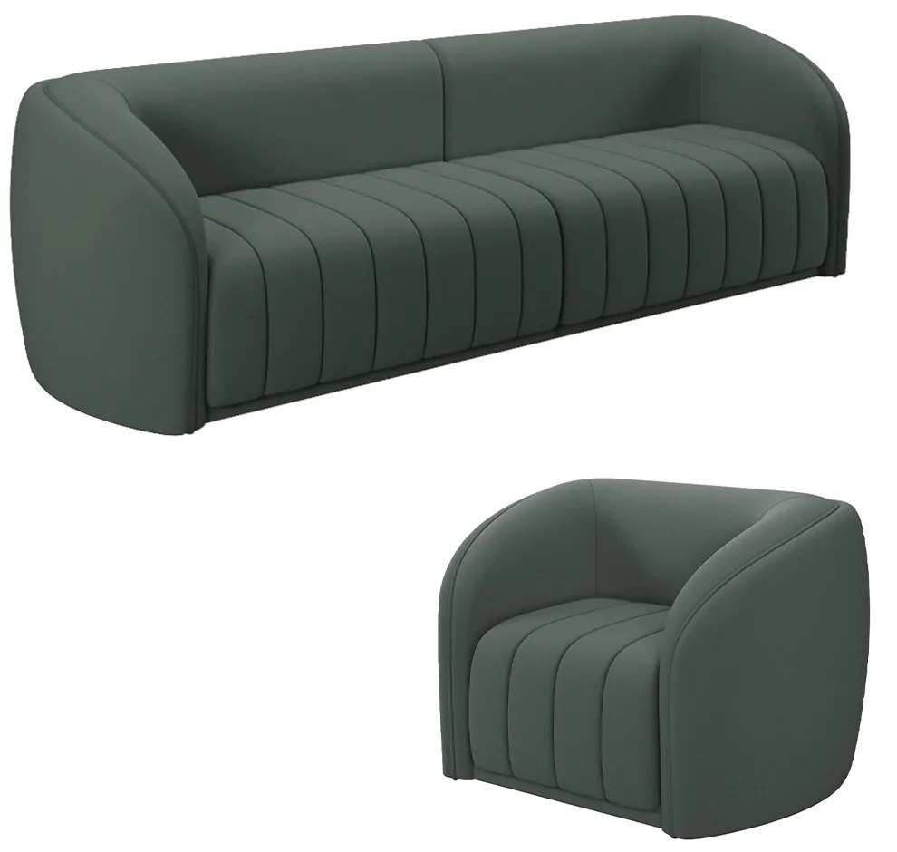 Conjunto Sala de Estar Sofá 252cm 3 Lugares e Poltrona Adam Veludo Cinza G45 - Gran Belo