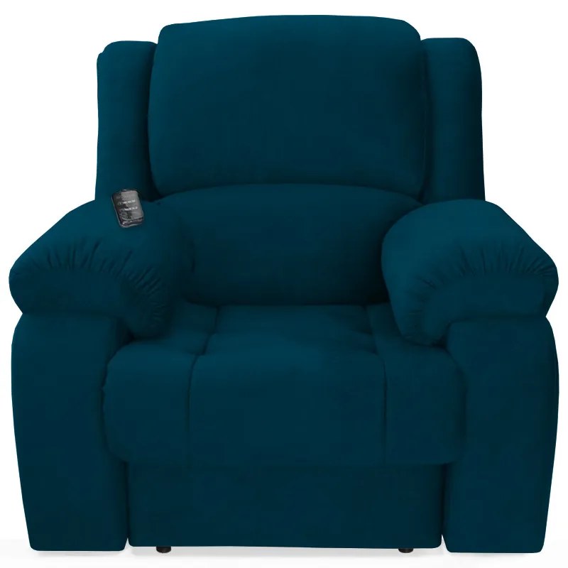 Poltrona Decorativa Magnum Reclinável Elétrica com Massagem Suede Azul Marinho
