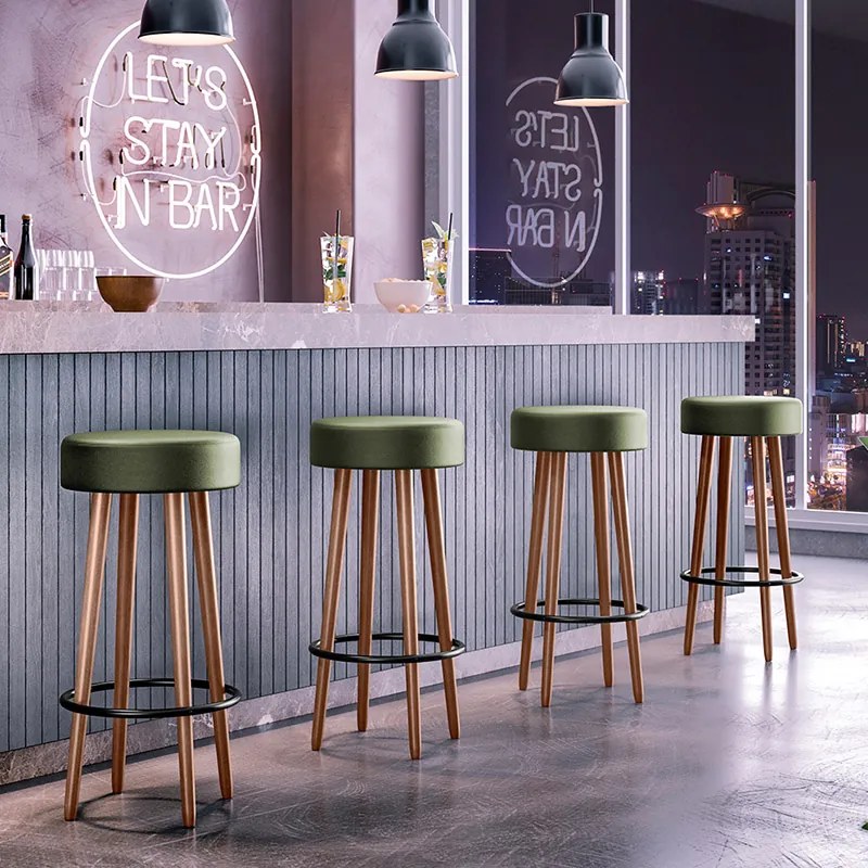 Kit 4 Banquetas Redondas Berlin Pés Palito Corano Verde - Sheep Estofados - Verde