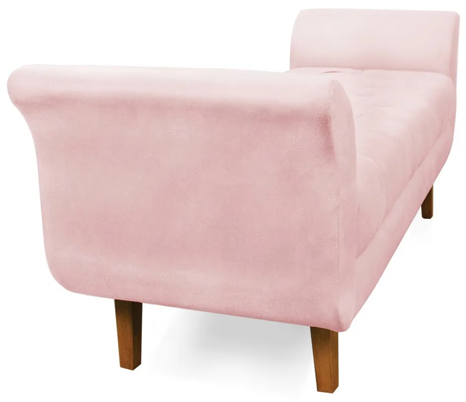 Recamier Olinda Suede Rosa Bebê 160 cm Pés Chanfrado Castanhos - D'Rossi