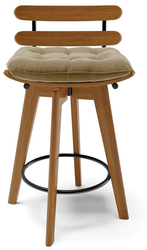 Kit 04 Banquetas Giratória Costela Suede Base Madeira MA70 - D'Rossi - Marrom Rato
