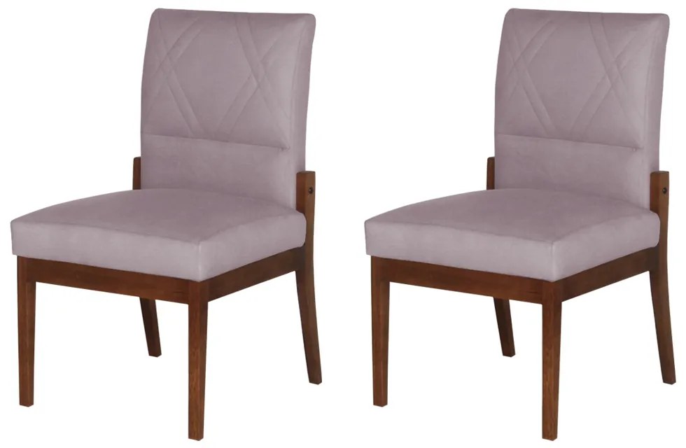 Conjunto 2 Cadeiras De Jantar Aurora Base Madeira Maciça Estofada Suede Crepe