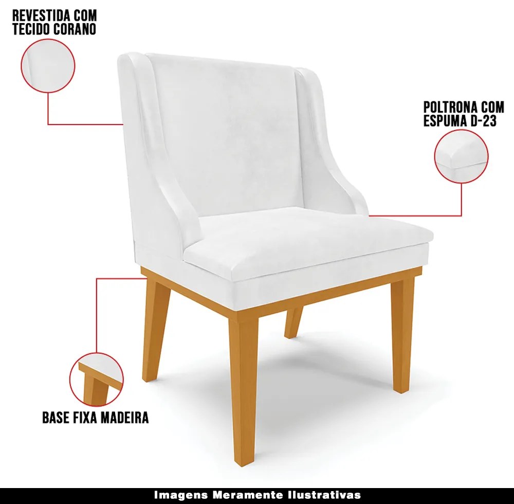 Kit 3 Cadeiras Decorativas Sala de Jantar Base Fixa de Madeira Firenze PU Branco Brilho/Castanho G19 - Gran Belo