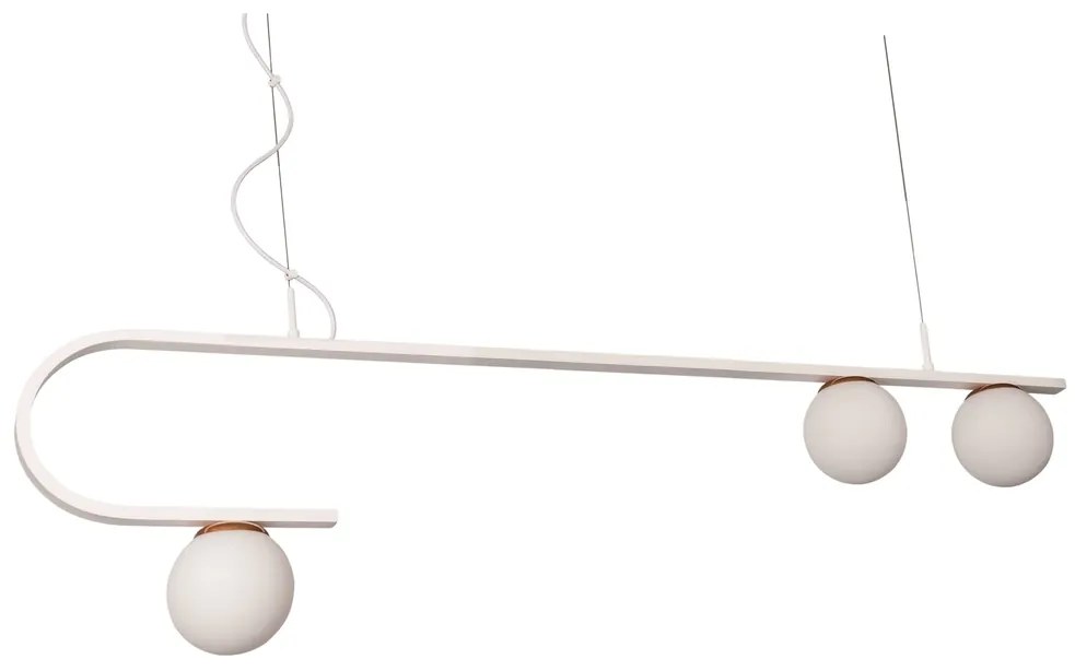 Pendente Dama 120X30Cm 3Xg9 / Cabo Aço Chumbador + Cabo Rayon / Globo... (AZO-F / CB-V - Azul Oceano Fosco / Cobre Brilho Escovado, FOSCO)
