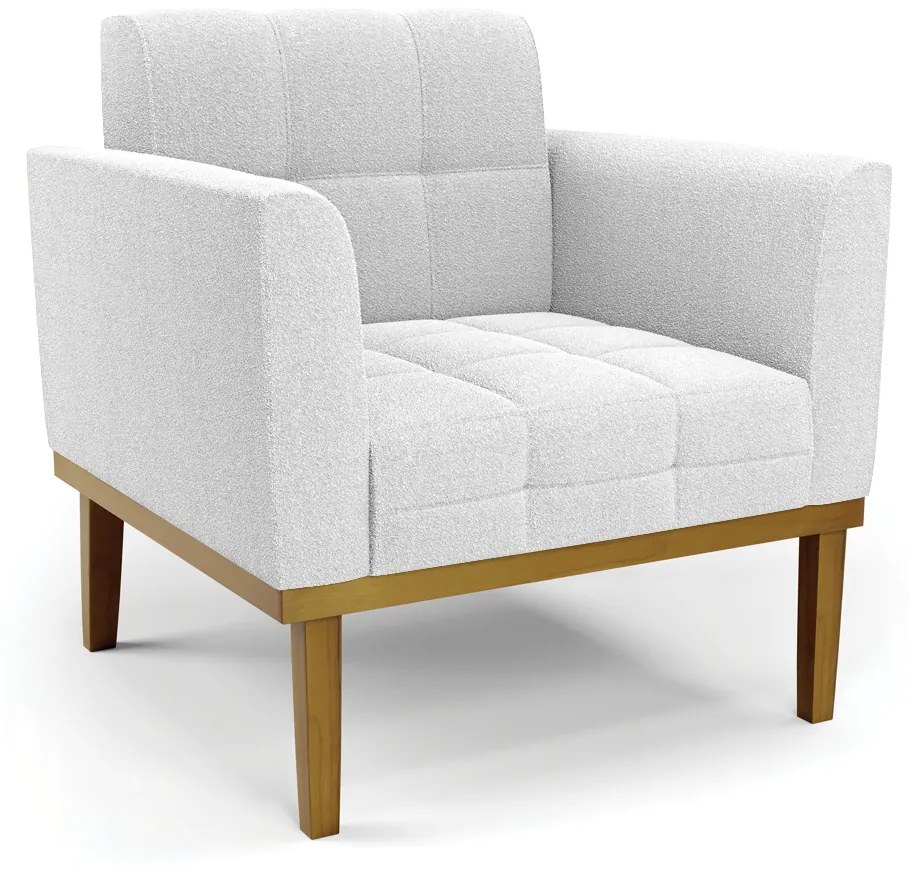 Poltrona Sala Decorativa Elisa Base de Madeira Castanho Bouclê D03 - D'Rossi - Off White