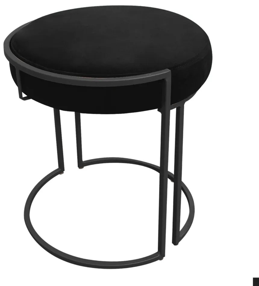Puff Redondo Base Industrial Preto Kit 2 Love Suede - Preto