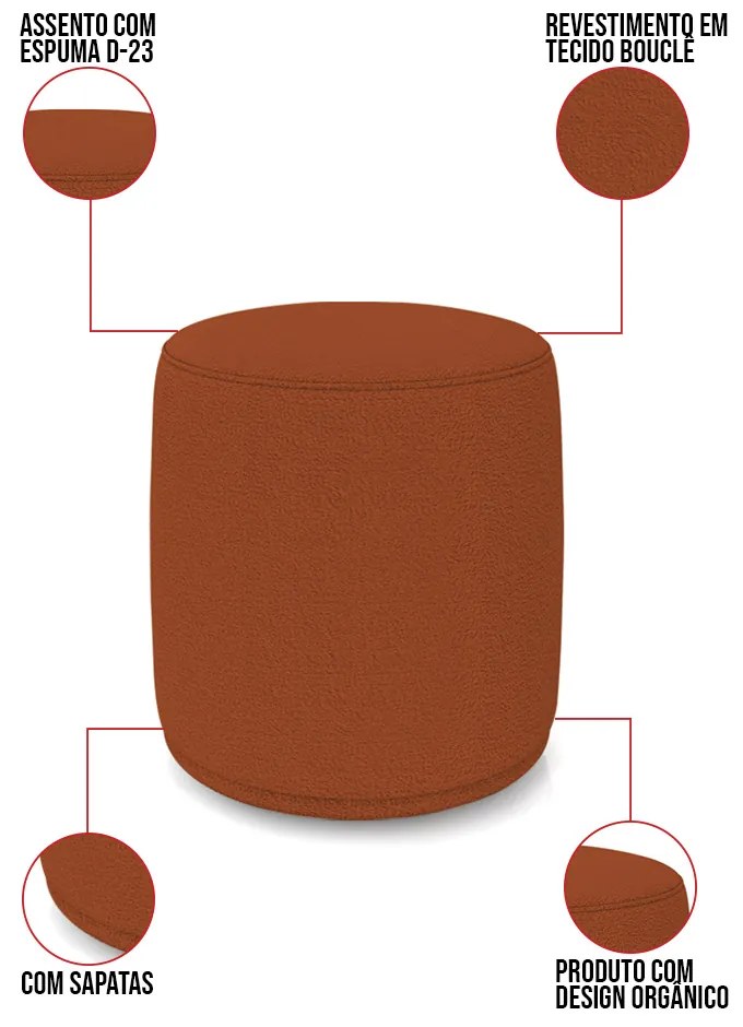 Puff Redondo Orgânico para Sala kit 2 Malu Bouclê M11 - D'Rossi - Terra