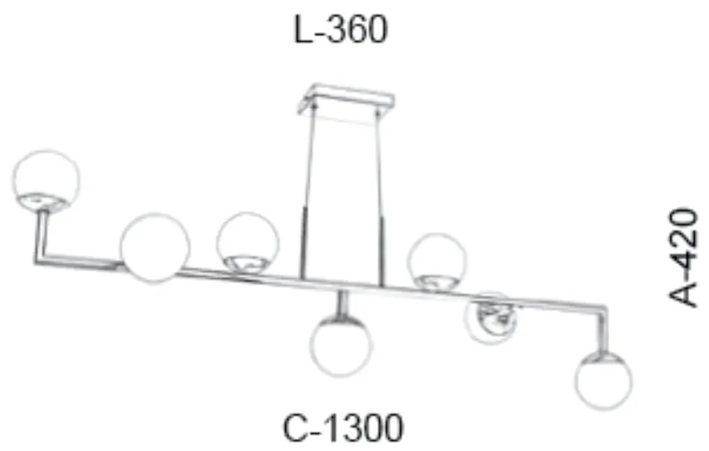 Pendente Retangular 130X36X42Cm Metal E Vidro 7 X G9 Globo Ø12Cm | Old... (CHAMPANHE / DOURADO BRILHO, FOSCO)