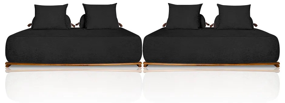 Sofá Modulado 5 Lugares com Almofadas Soltas Pés Madeira Maciça 320cm Homer Bouclê Preto G63 - Gran Belo