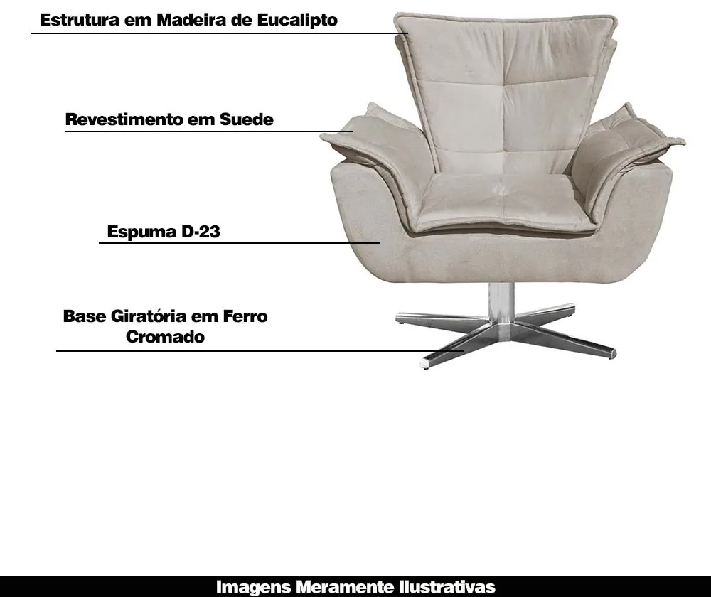 Poltrona Decorativa Base Giratória Cromada Charger Suede Nude G19 - Gran Belo