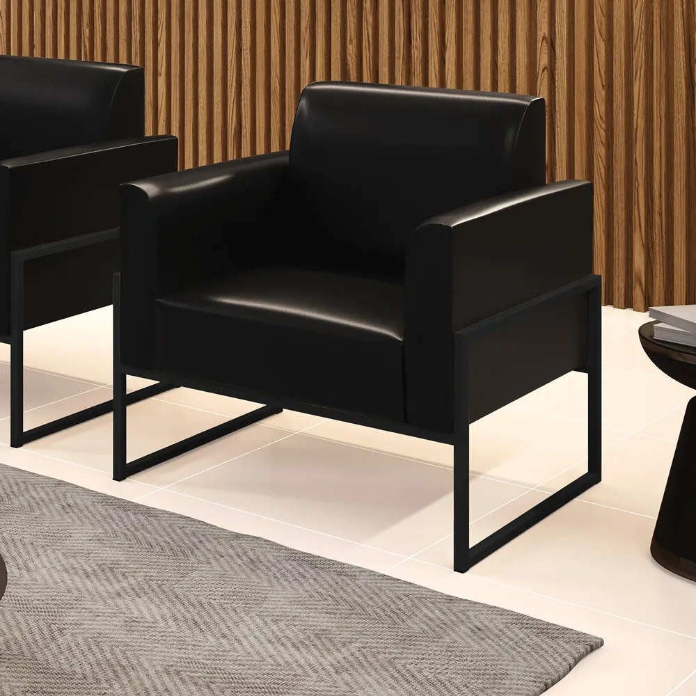 Poltrona Sala Decorativa Marisa Industrial Alta Preto Sintético Pu D03 - D'Rossi - Preto