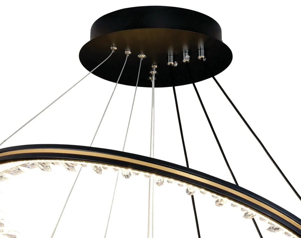 Pendente Opala Redondo 03 Aros Ø60 + Ø40 + Ø20Cm Led 50W 3000K Bivolt... (Preto)