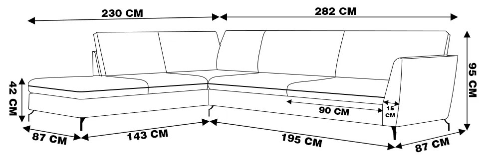 Sofá de Canto Chaise Esquerdo 287 cm Olívia Suede Grafite G52 - Gran Belo