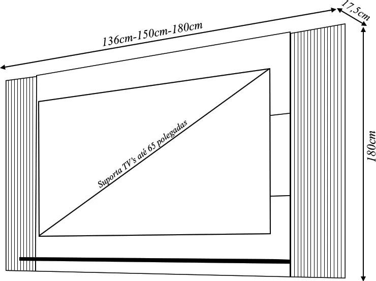 Painel Extensível 180cm Átomo TV até 65 Polegadas Prateleira OffWhite/Freijo G11 Gran Belo