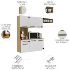 Armário de Cozinha Compacta 160cm Lora Atacama/Branco A15 - Mpozenato
