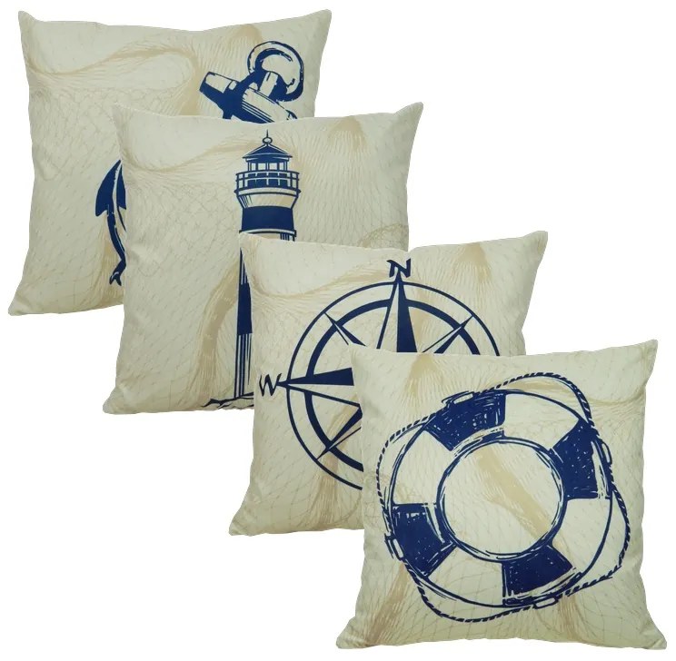Almofada Marine Tons Amarelo com Azul 45x45cm - Rosa dos Ventos - Com Enchimento