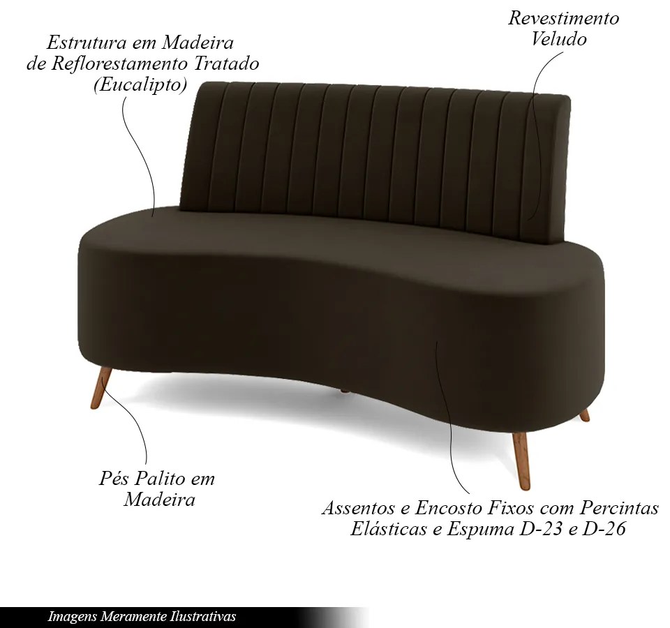 Sofá Living Decorativo 2 Lugares 1,60M Katara Marrom Veludo G33 - Gran Belo