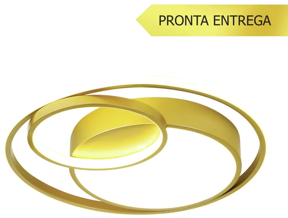 Plafon Argos Redondo Com Aros Ø50X06Cm Led 56W 3000K Bivolt Champanhe... (Champanhe)
