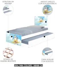 Cama Solteiro Infantil Com Auxiliar 188x88cm Aviador K06 - Mpozenato