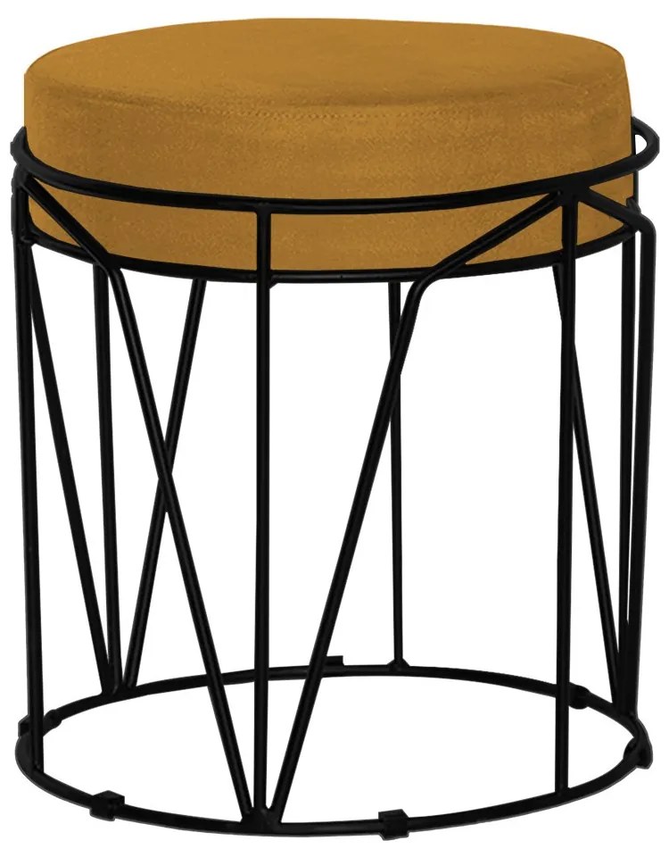 Puff Decorativo Sala de Estar Base Preto Chloe Suede Mostarda G41 - Gran Belo