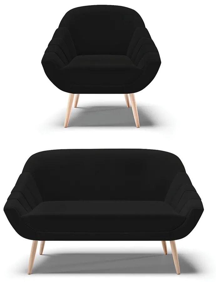 Kit 01 Namoradeira 02 Lugares e 01 Poltrona Giovana Linho Pés Palito Natural - Indo Decorar - A79 Preto