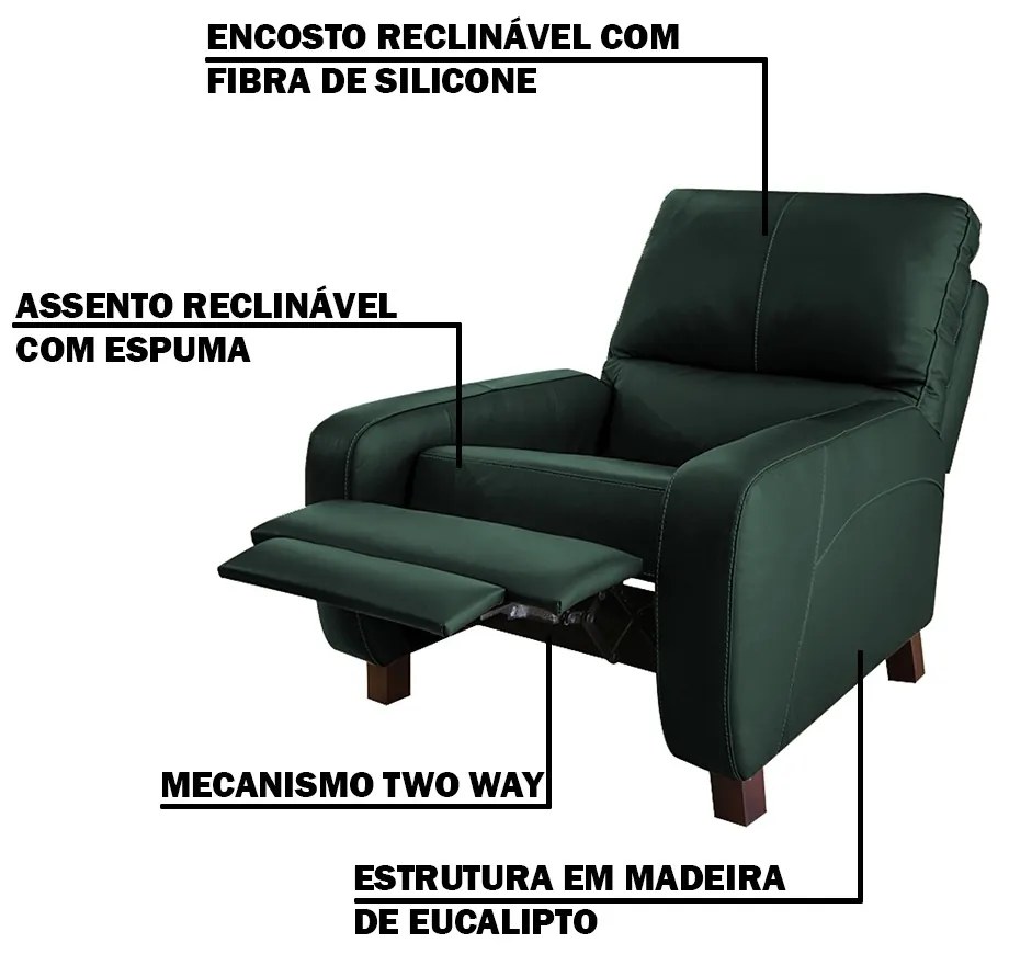Poltrona do Papai Reclinável Manual Viena Two Way Couro Verde G40 - Gran Belo