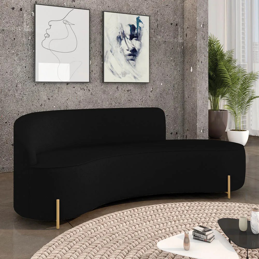 Sofá 4 Lugares Orgânico 220cm Pé Dourado Morgan Linho D03 - D'Rossi - Preto