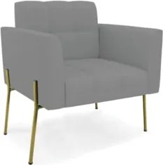 Poltrona Para Sala Pé Metal Dourado Kit 2 Ana Linho Grafite - Ibiza