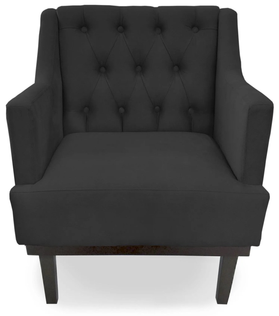 Poltrona Decorativa Clássica Capitonê Pés Madeira Suede Preto - Sheep Estofados